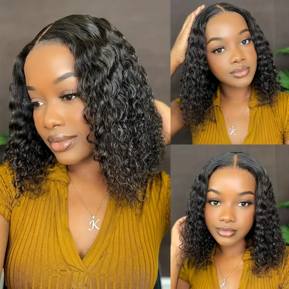 Deep Wave Lace Wigs 180 Density Transparent 4x4 Lace Wigs For Women Deep Curly Bob Wig 13x4 Lace Frontal Human Hair Wigs