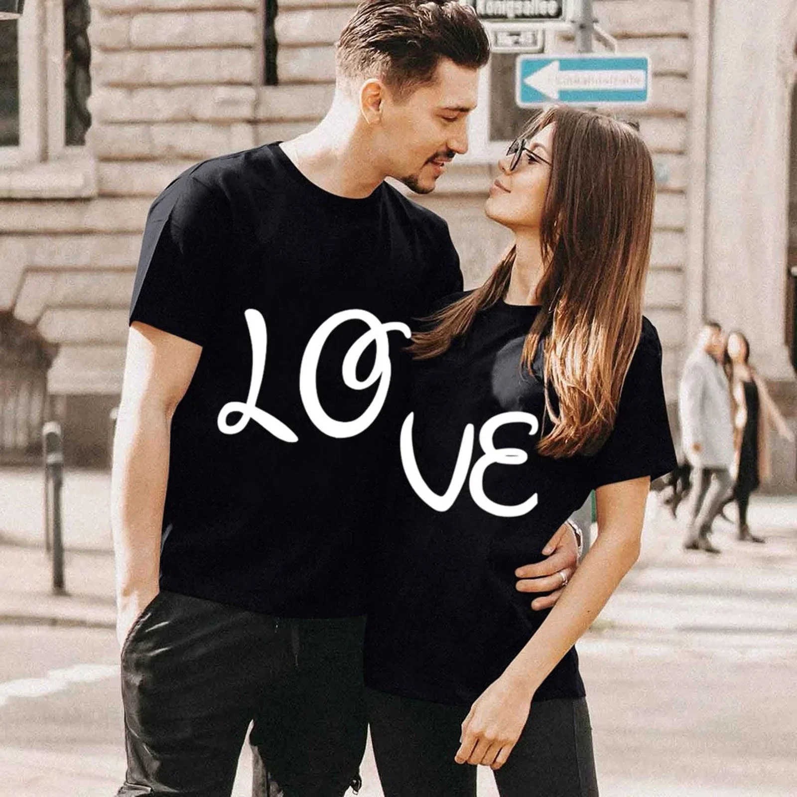 King Queen Couples T Shirt Splicing LO VE Print Couple Tshirt Summer Fashion Woman T-shirt Casual O-Neck Tops Lovers Tee Shirt