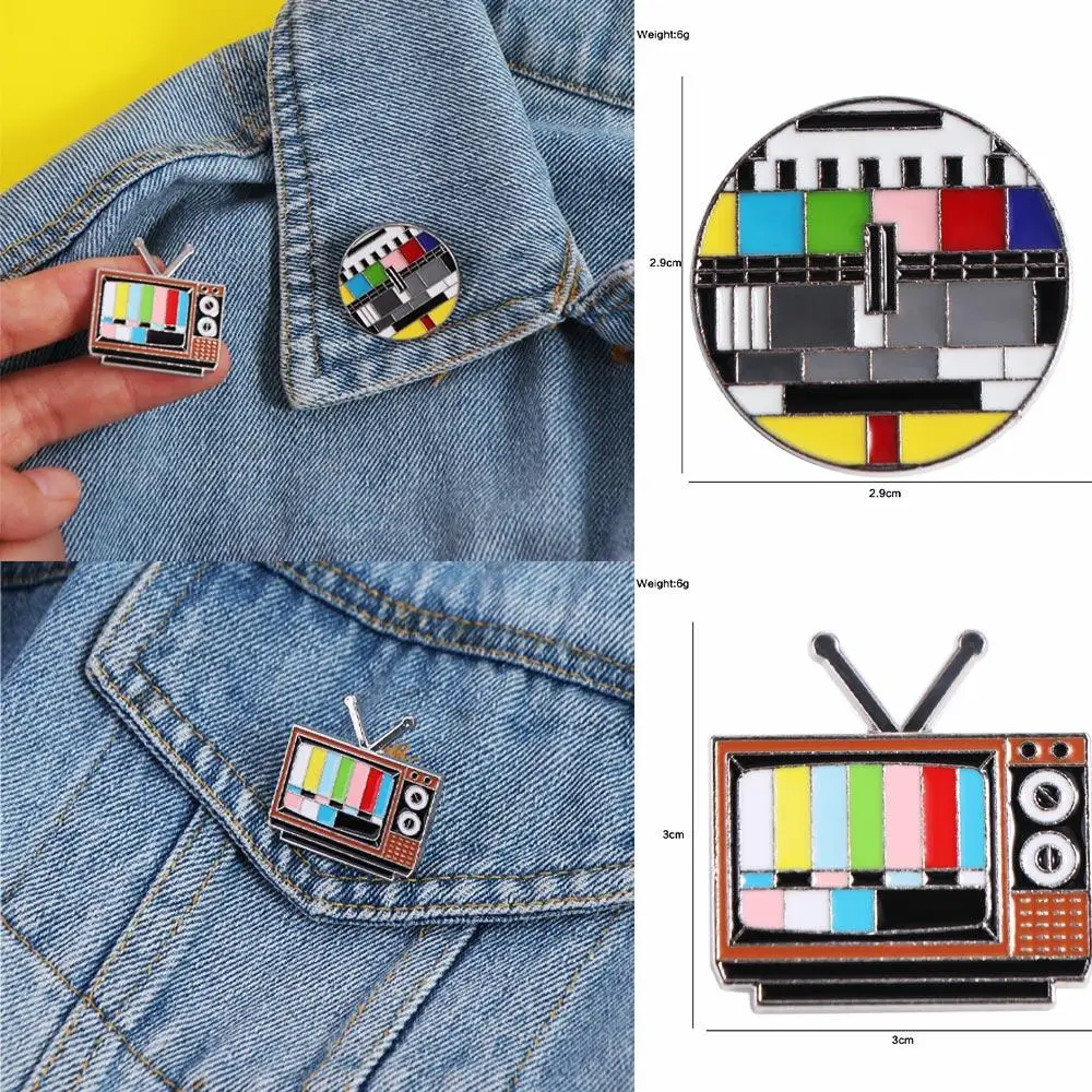 Fashion No Signal Vintage TV Pin Snowflake Screen Retro Antenna TV Pins Test Vintage Television Brooches Friends