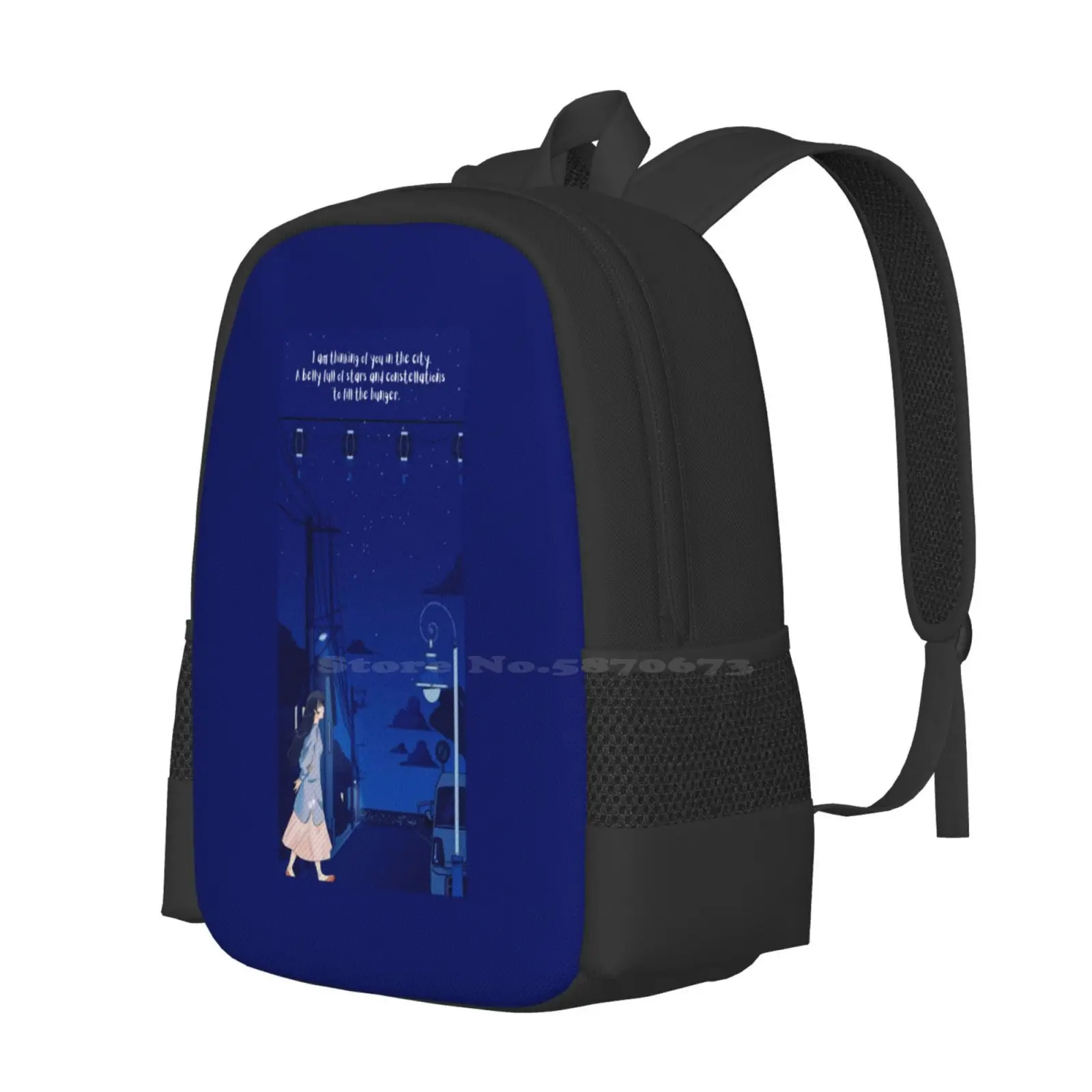 Thinking Of You Hot Sale Backpack Fashion Bags Stars City Lights Poem Love Quote Night Sky Anime Girl Constelations