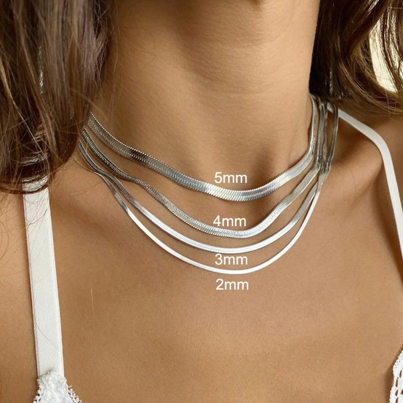 New Fashion Unisex Snake Chain Choker Necklace Stainless Steel Herringbone 2/3/4/5mm Gold Color Chain Necklace For Women Jewelry