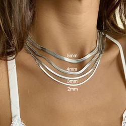 New Fashion Unisex Snake Chain Choker Necklace Stainless Steel Herringbone 2/3/4/5mm Gold Color Chain Necklace For Women Jewelry