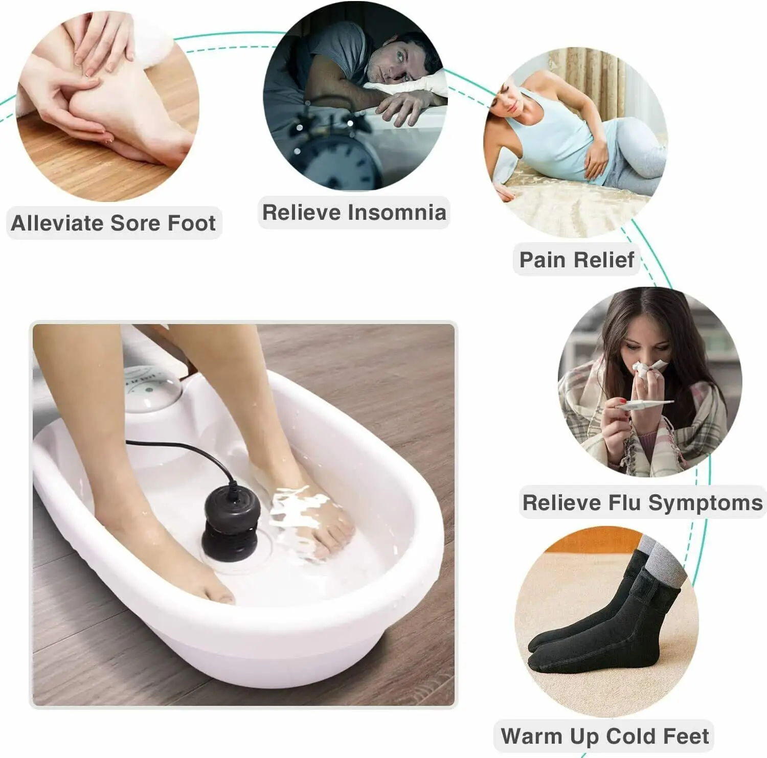 Foot Spa Bath Detox Ionic Machine Mini Foot Bath with Basin FootBath Cleanse Vibrating Whirlpool Care Arrays Aqua Health Therapy