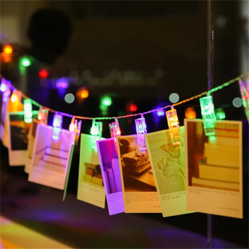 Garland Card Photo Clip Fairy String Lights 20LEDs Led Fairy Light Xmas Bedroom DIY Clothespin Shapes Battery Christmas Lamp