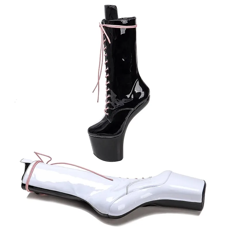 LAIJIANJINXIA-Botines de plataforma de PU de charol, zapatos de pole dance exóticos, Sexy, color blanco y negro, novedad