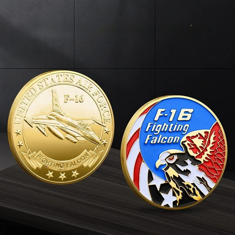 United States Air Force Souvenir Coin F-16 Fighting Falcon Aircraft Commemorative Coin Golden Plated Military Collectible Coin