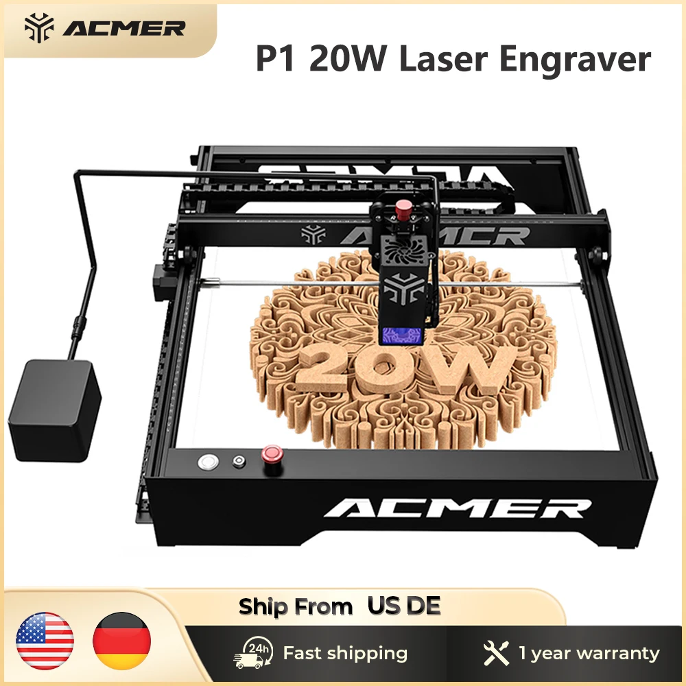 

ACMER P1 20W Laser Engraver APP Wifi Control Carve Glass Metal Wood Leather Cutting Machine Woodworking Tools CNC Router Machine