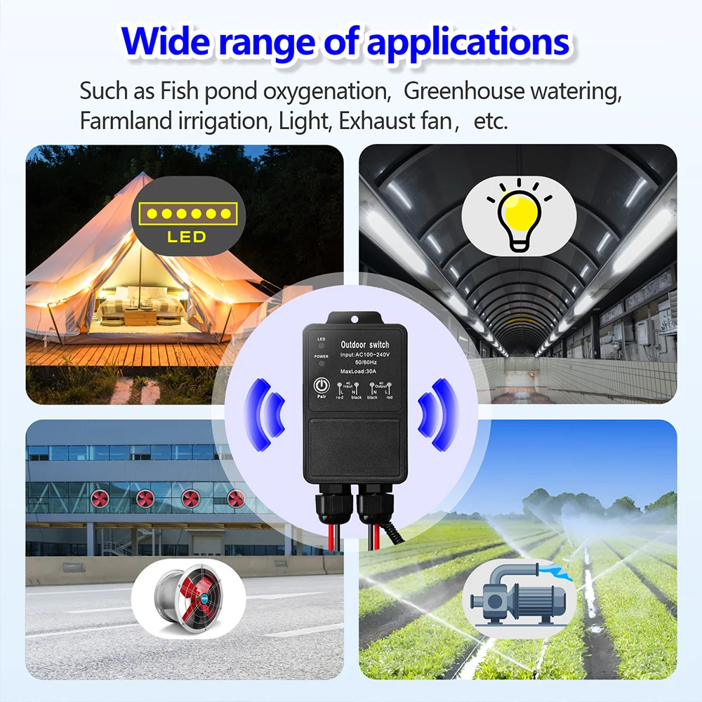 DC 12V 24V 30A RF High Power WaterProof Switch 433MHz Wireless Remote Control Switch Transmit 1000M for Water Pump LED Fan