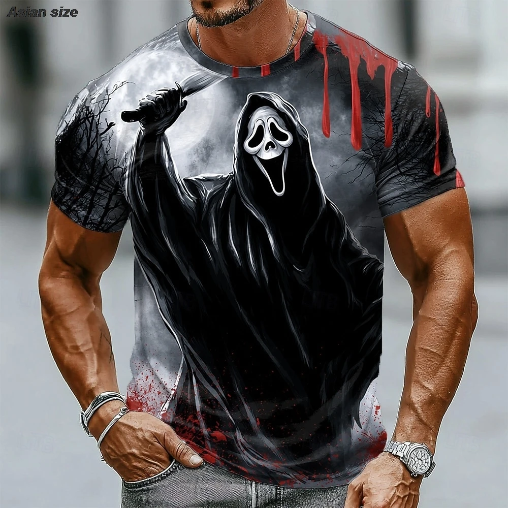 Halloween Ghost Scream Mask 3D Print Men T‑Shirt Crew Neck Short Sleeve Horror Party Tees