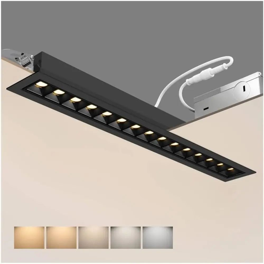 

Светодиодный линейный светильник 15 Вт, регулируемый, 5 цветовых температур (3000-6500K), встраиваемый, с декоративной рамкой, в комплекте с драйвером, диммирование TRIAC