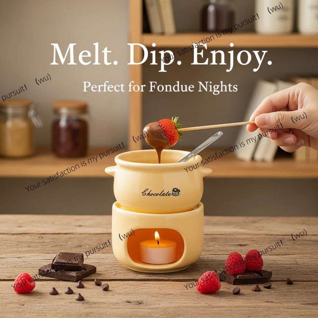 Olla de cerámica para derretir Chocolate, estufa calefactora para helado doméstico, Fondue de queso, vela, estufa con olla y tenedor