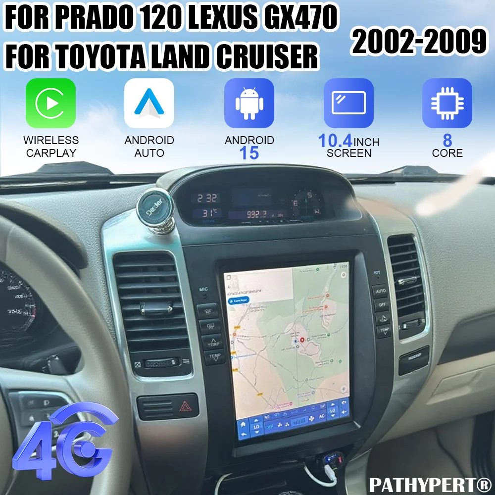 

Android15 Wireless Carplay For Prado 120 Lexus GX470.Toyota Land Cruiser 2002-2009 Car Radio Multimedia Video Player 2Din GPS 4G