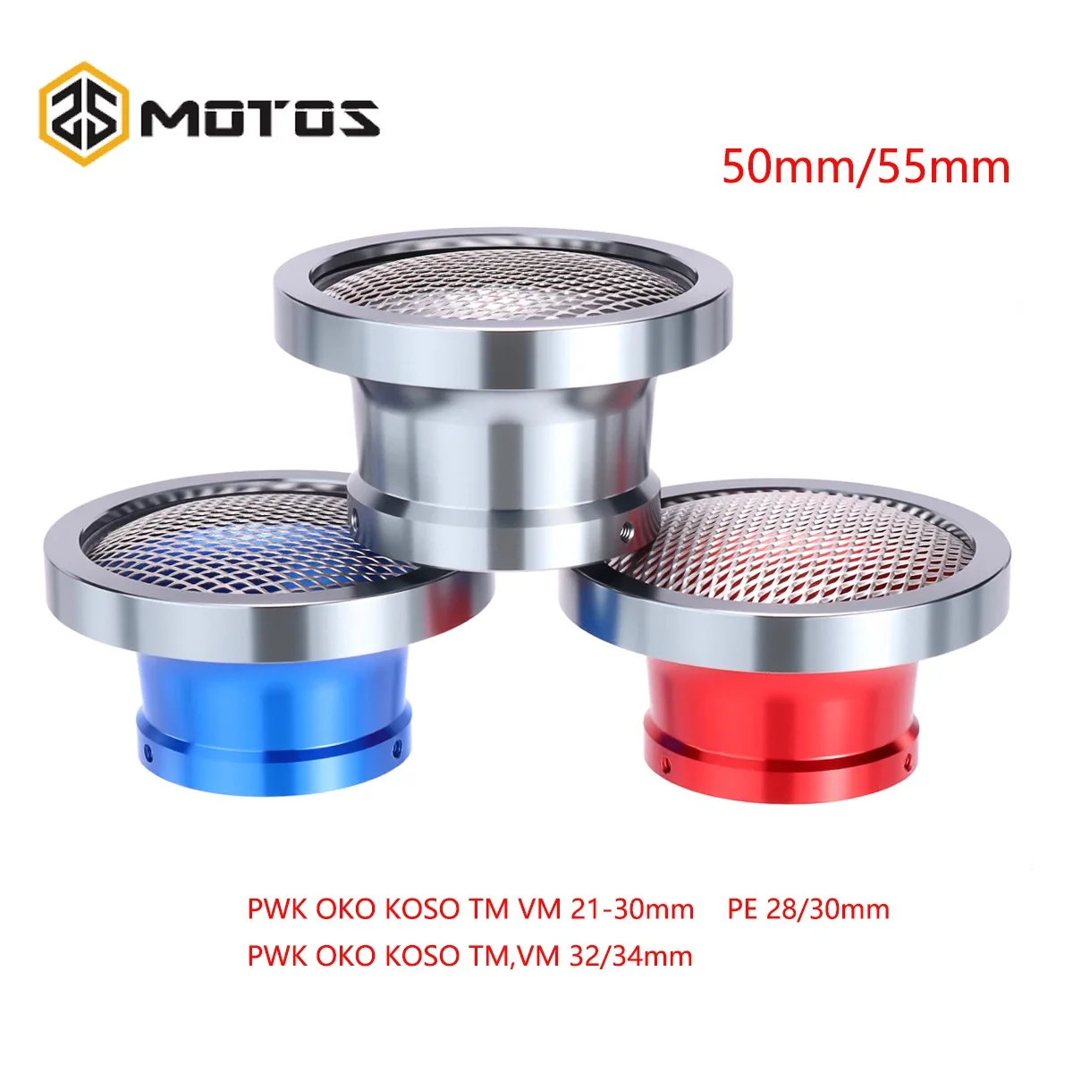 ZS MOTOS CNC Aluminium 50mm 55mm Carburetor Air Filter Clean Velocity Stack With Removable Mesh For PWK 21-30mm PE28-30mm TM32mm