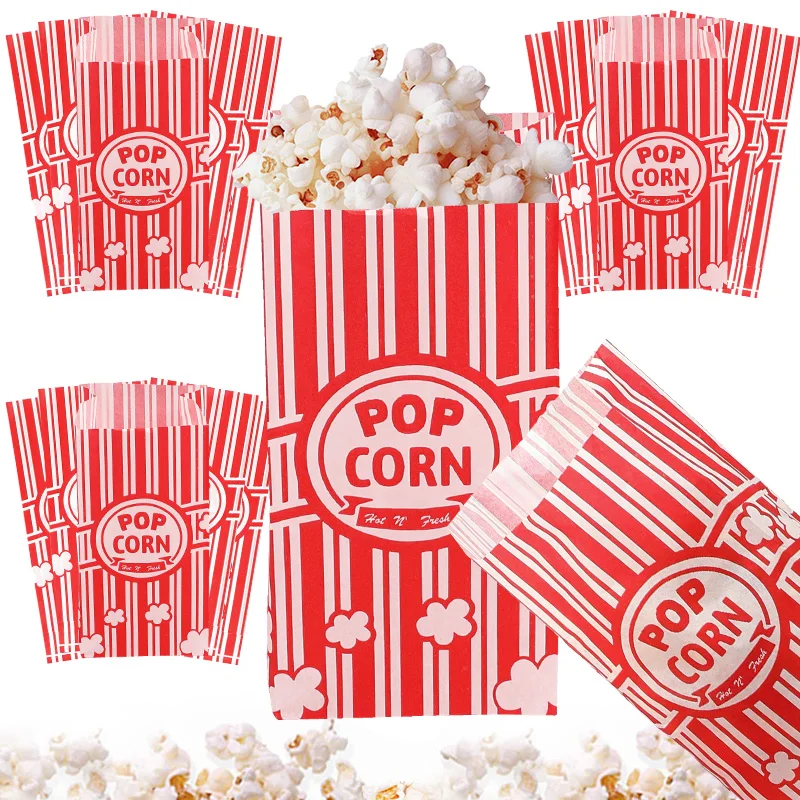 20/50Pcs Popcorn Packaging Bags Snack Treats Container Bucket Wedding Birthday Party Movie Night Supplies Carnival Food Bag Box