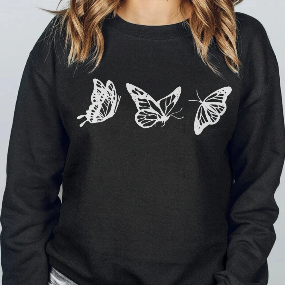 Butterfly Print Round-neck Women's Sweatshirts Harajuku Long Sleeve Casual Female Hoodie Street Aesthetic Clothes For Autumn