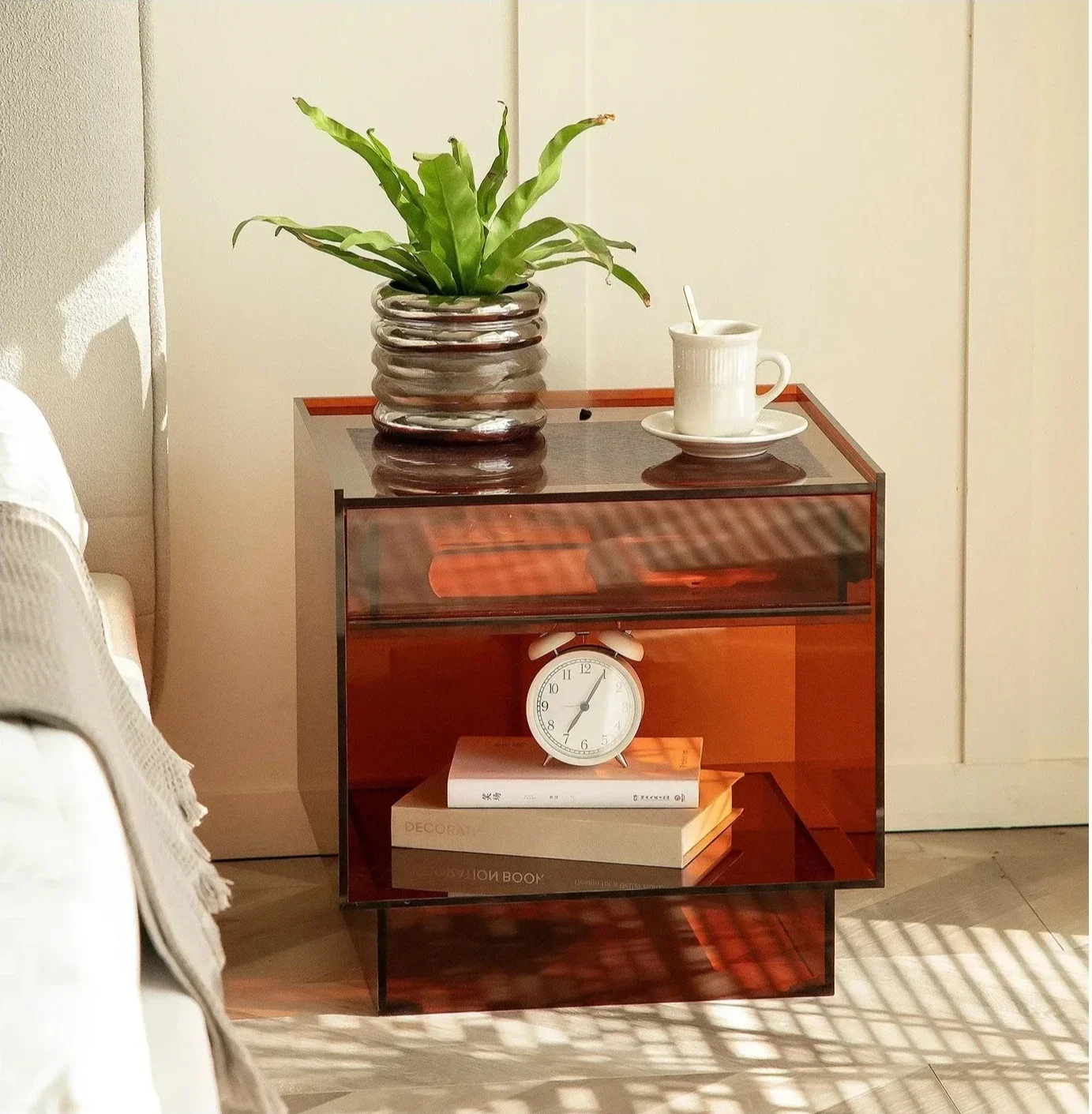 A  Acrylic bedside table creative, bedside table bedroom high-end locker silent drawer narrow cabinet