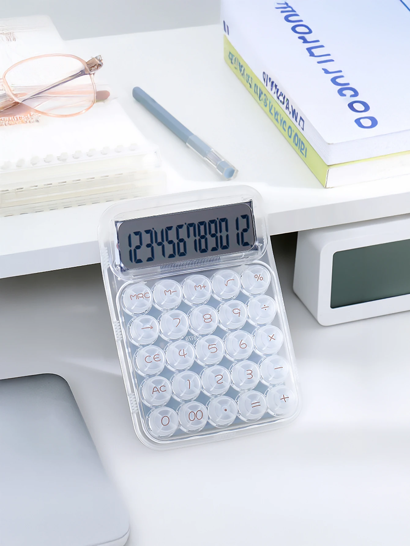 Transparent Dopamine 12-Key Desktop Calculator, High-End Fashion Mechanical Keyboard, Suitable for Students and Office Use,