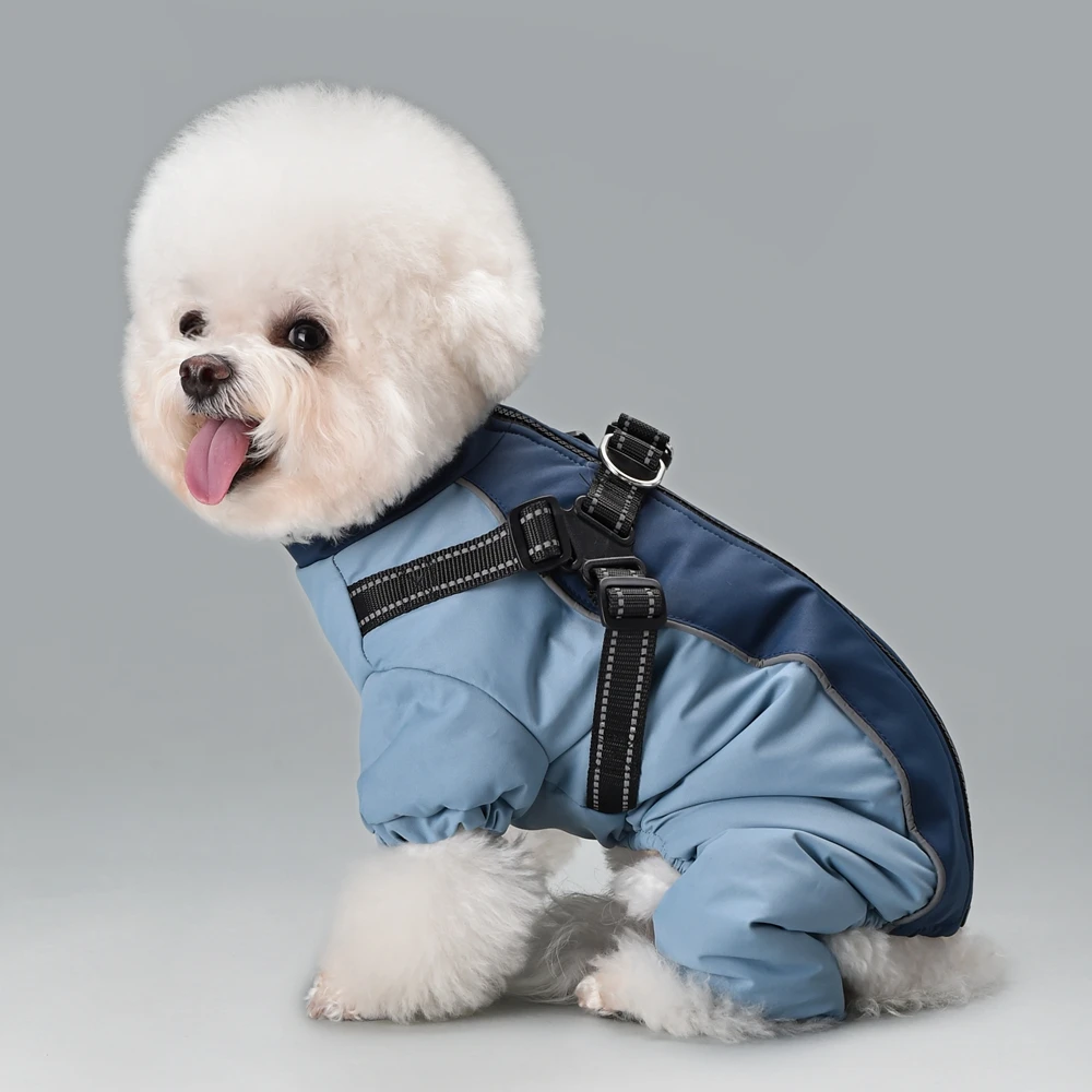 Geschirr Overall Hundekleidung Kleiner Welpe Mittelgroßes Tier Haustier Windjacke Schneeoverall Winter Fleece Polsterung Pudel York Schneeanzug – Detail 8