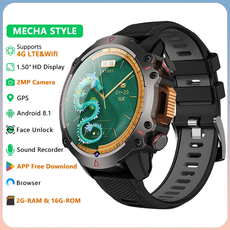 

4G Net Wifi SIM Card Android Smart Watch 2MP Camera Video Call GPS Bluetooth Smartwatch Support Play Store APP Free Download
