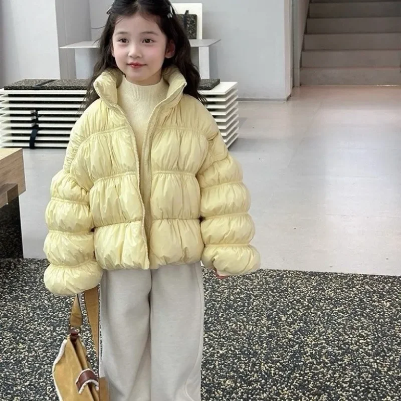 

2025 New Girls' Down Jacket with Bread-Style Design - Warm Toddler Winter Coat Short Sleeve Outerwear for Kids