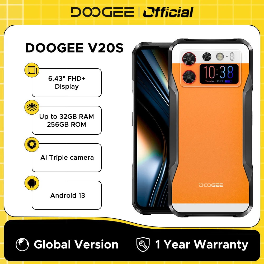 DOOGEE V20S ponsel berat, dimensi ponsel 6020 5G Octa Core 1.58 "AMOLED AMOLED с 12GB + 256GB