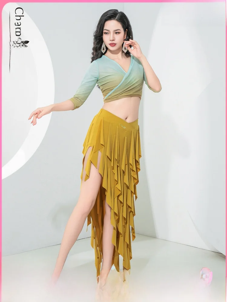 2023 New Belly Dance Costume Gradient Binding Top  Tassel Skirt Set Practice Suit Flowing Skirt Belly Dance Ensemble