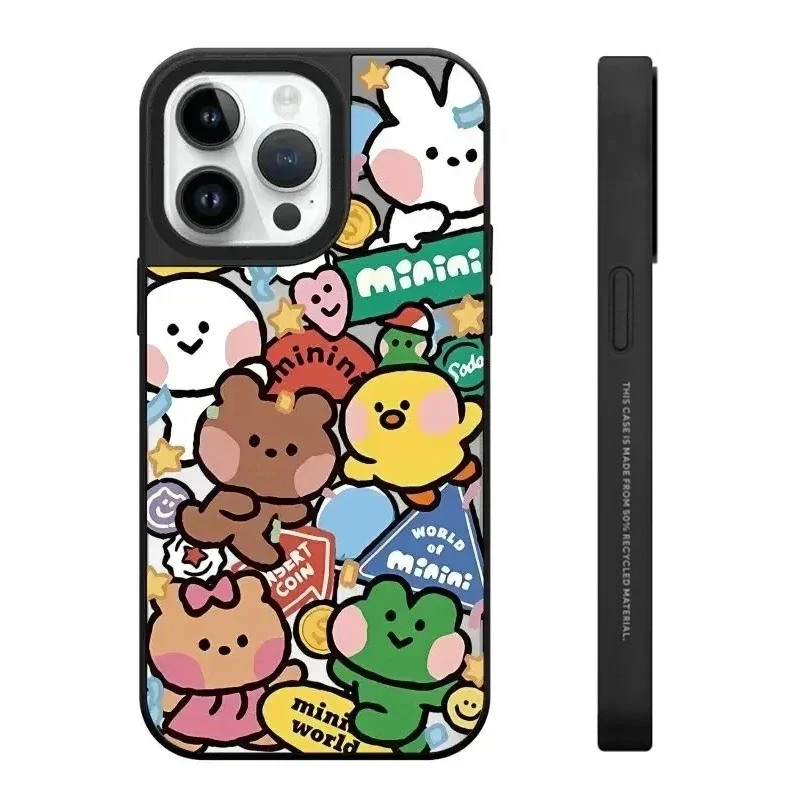 

Cartoon Animals Mirror Pattern iPhone 11 12 13 14 15 Pro Max Protective Case with MagSafe