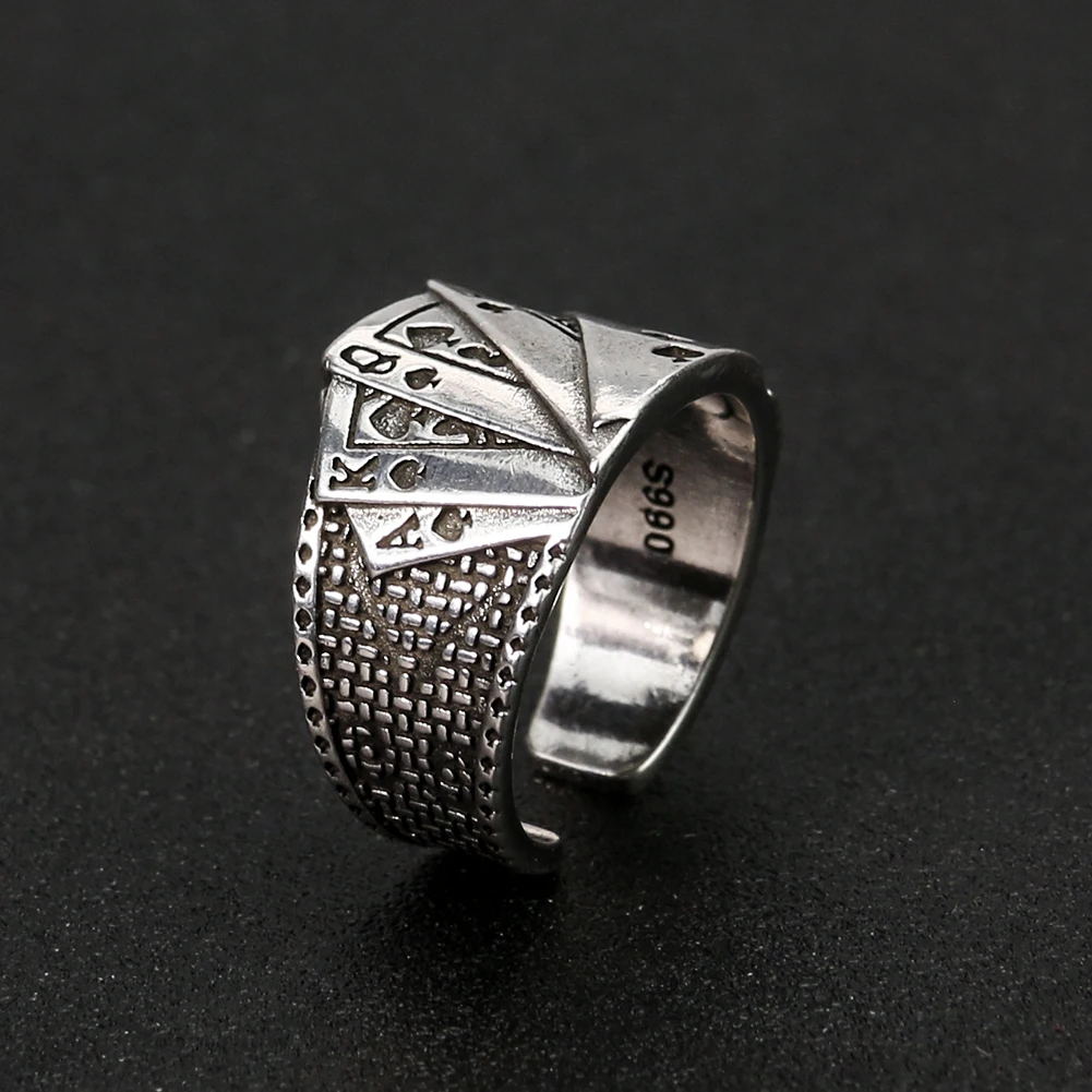 Anillo de Póker Punk Plateado de Acero Inoxidable, Amuleto de la Suerte, Anillo de Dedo con Diseño de Cartas de Póker, Joyería Rock