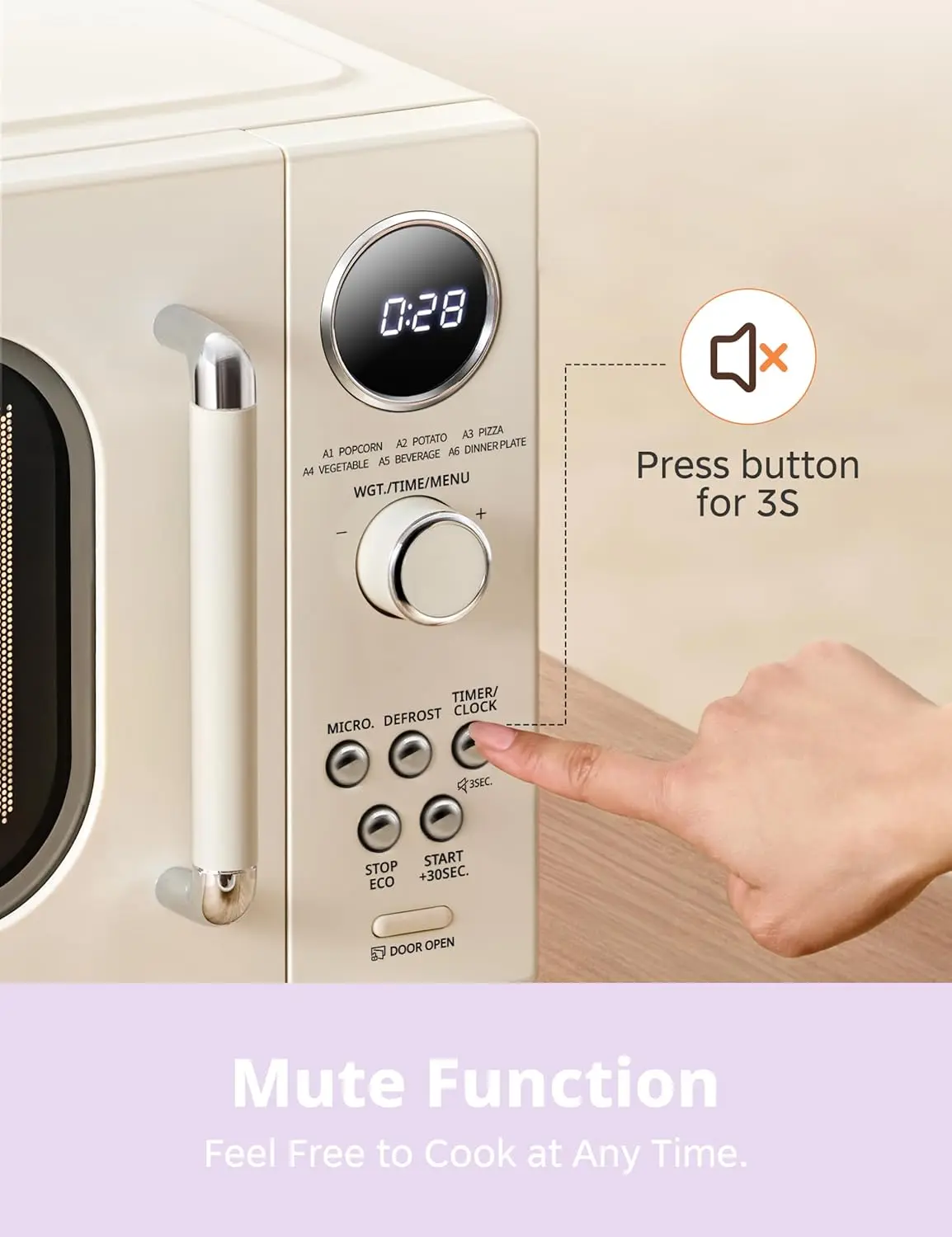 أفران COMFEE Retro، 9 برامج صغيرة محددة مسبقًا، ميكروويف مدمج على سطح الطاولة بطول 0.9 قدم مكعب مع طهي متعدد المراحل، وظيفة كتم الصوت، LE #5