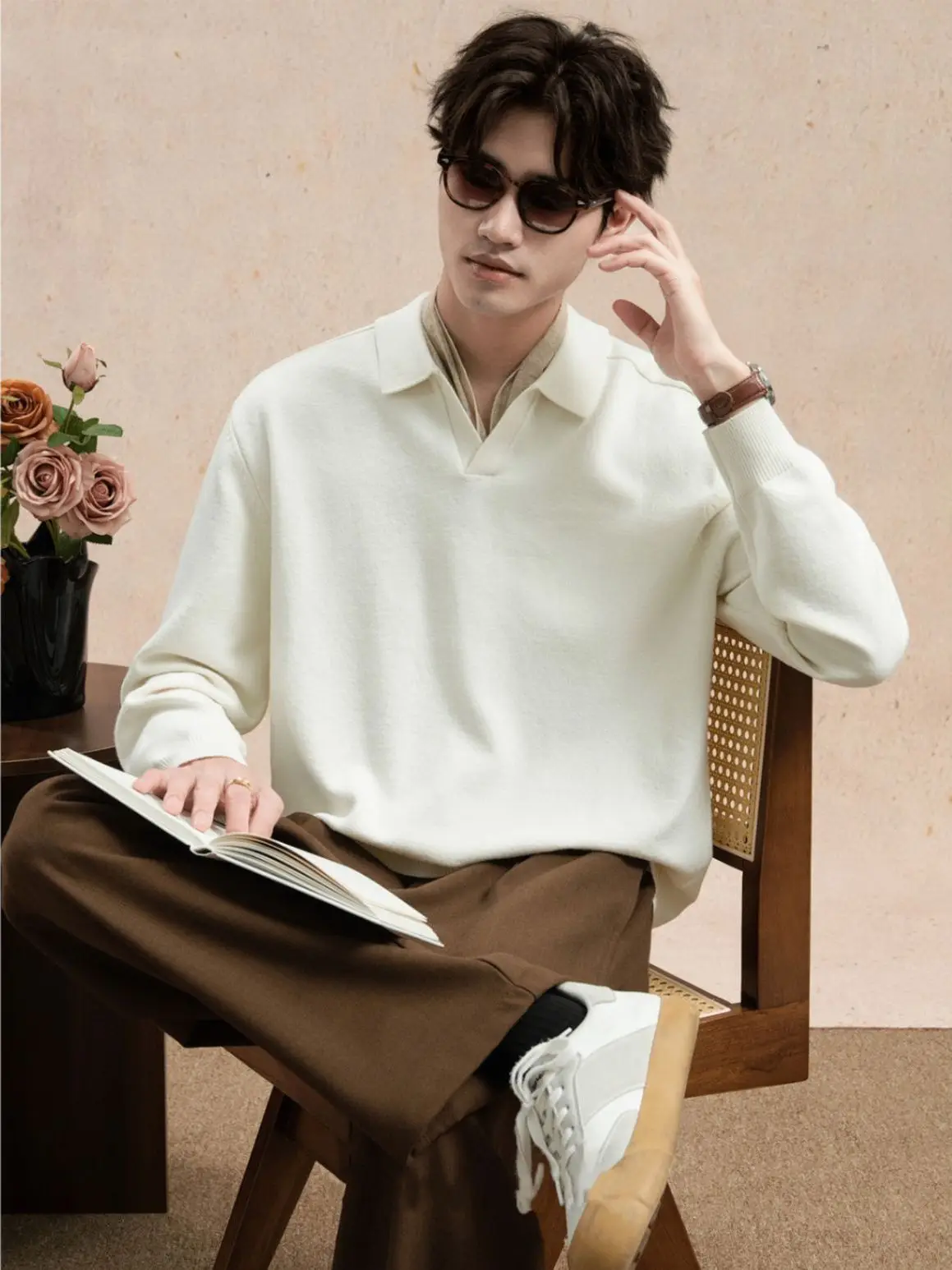 

Men's Knitted Sweater Basic Sle Autumn Winter Loose Fit Overhead Owl Collar Inner Wear Base Layer Casual Long Sve Top