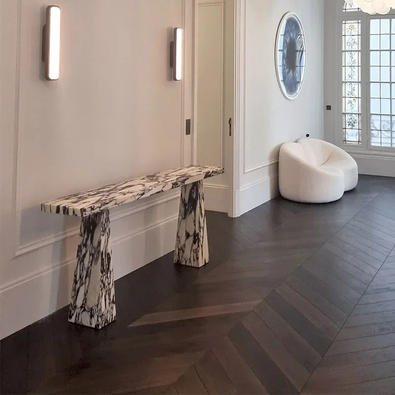 Natural luxury stone entrance table, medieval plan, retro style aisle, corridor art, narrow entrance decorative table