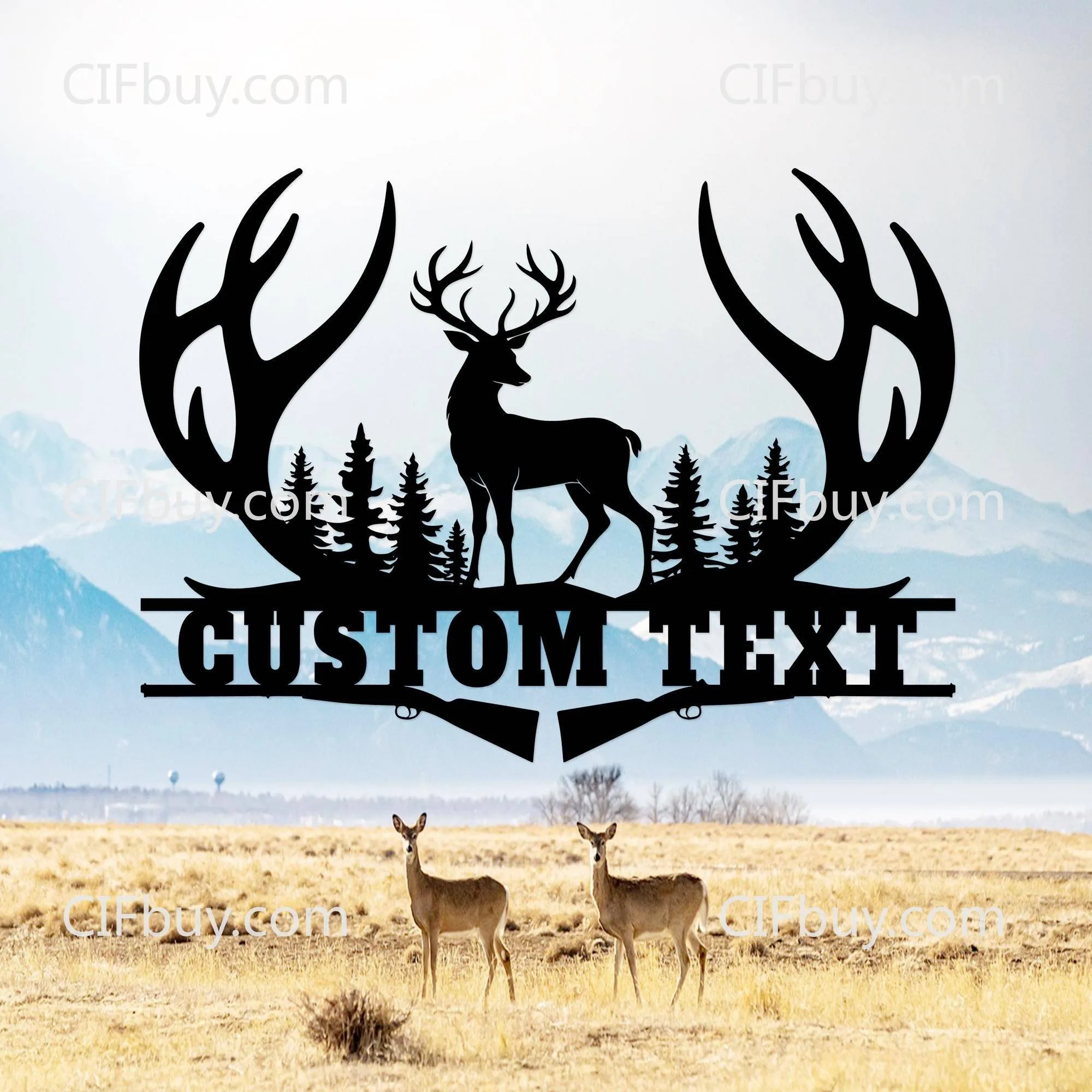 Custom Deer Hunter Metal Plaque, Personalized Buck Antler Split Wall Art, Forest Cabin Home Decor Ornament