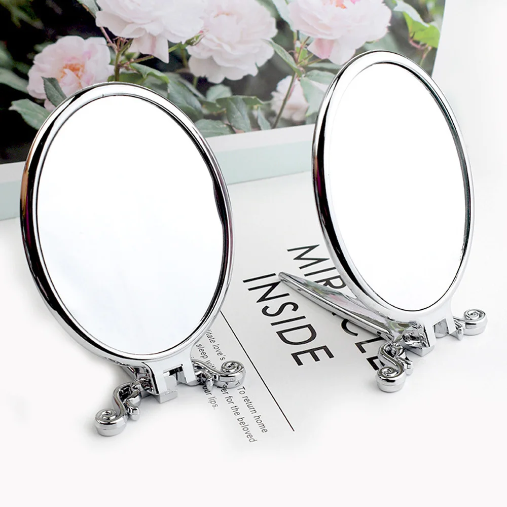 Vintage Compact Folding Mini hand shank metal Retro Makeup Mirror for Bathroom Dressing Makeup Tool