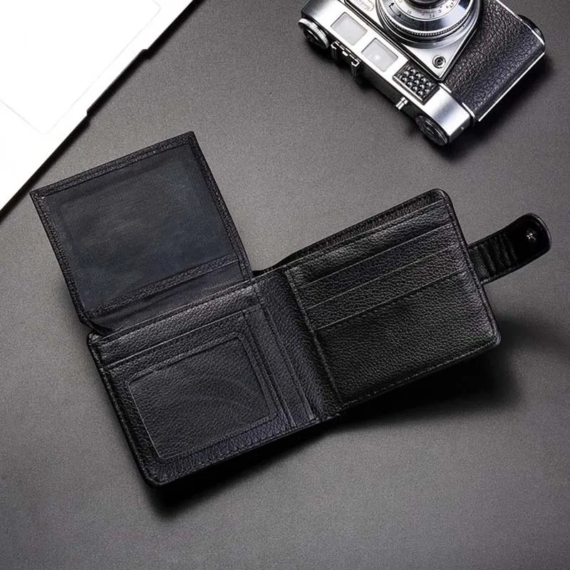 Portafoglio orizzontale da uomo in PU Posizione multipla per carte Portamonete leggero Porta biglietti da visita con bottone a pressione con stampa di moda