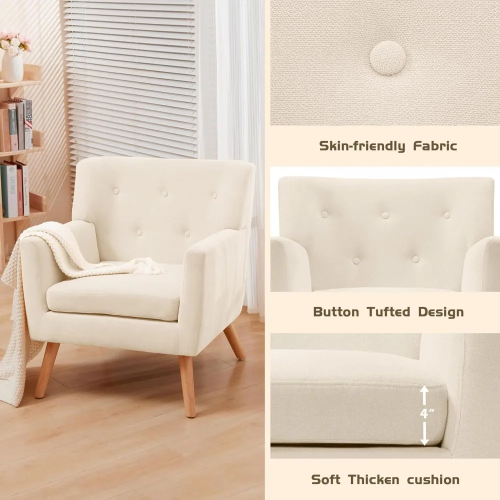 كرسي حديث من منتصف القرن، كرسي بذراعين منجد بأزرار مع وسادة، أثاث مريح لغرفة المعيشة #6