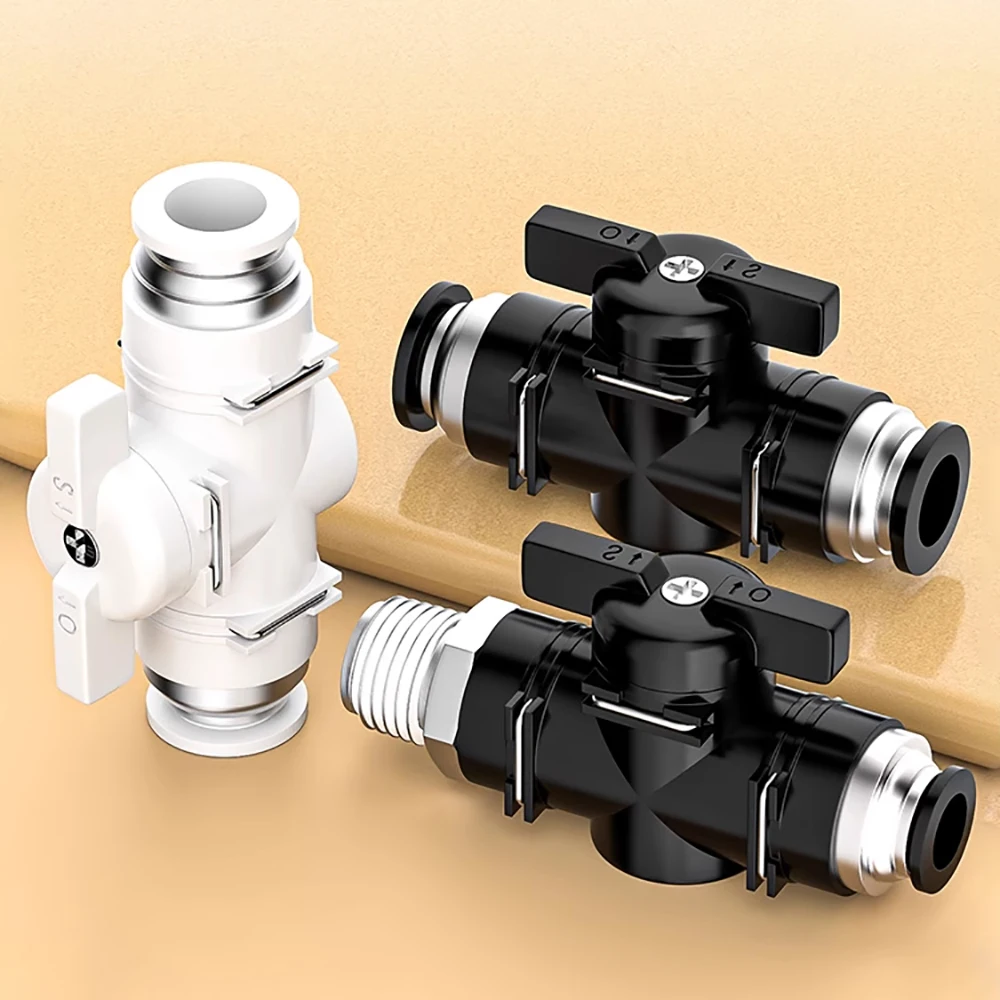 

Back/White BUC 4 6 8 10 12mm Manual Ball Valve Pneumatic Fitting Quick Connector Air Tube Connector Manual Valve Steering Switch