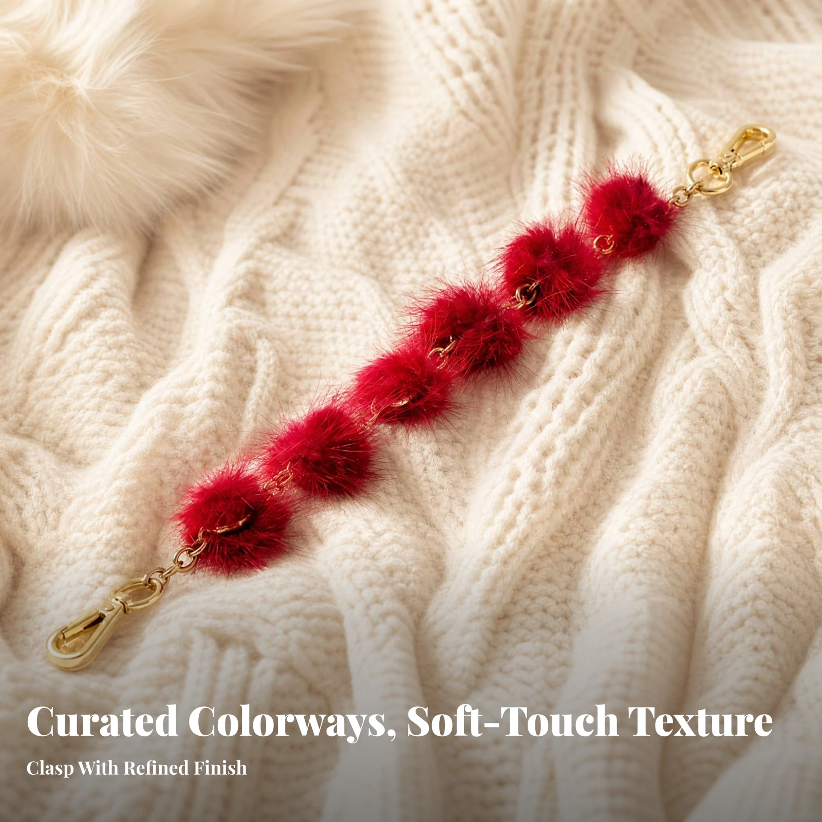 Soft Faux Fur Shoulder Strap with Gold Chain Lightweight Faux Fur Chain Handbag Strap Universal Scratch-Resistant