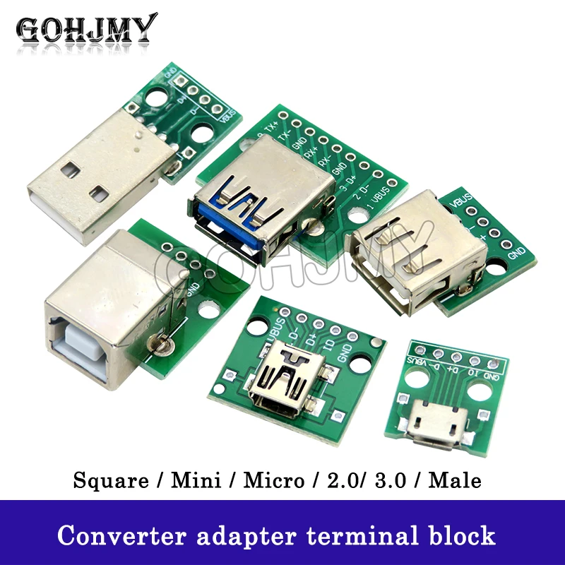 Micro Mini USB USB A Male USB 2.0 3.0 A Female USB B Connector Interface to 2.54mm DIP PCB Converter Adapter Breakout Board