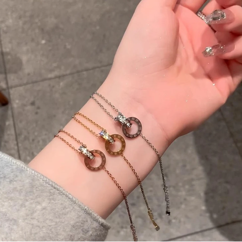 Classic Stainless Steel Circles Roman Numbers Necklace Bracelet Earrings For Women Simple Versatile Daily Jewelry