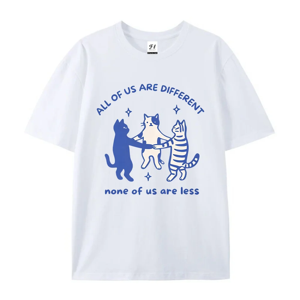 Women All Of Us Are Different None Of Us Are Less Cats Print Short Sleeve Casual Graphic T Shirt Tee