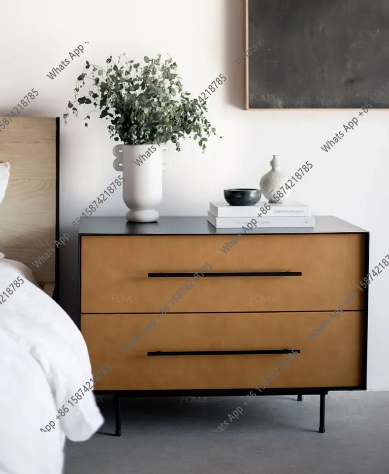 

Прикроватная тумбочка SX в итальянском минималистичном стиле из седельной кожи, дизайнерская, современная, простая, легкая роскошь, высококачественная прикроватная тумбочка для спальни