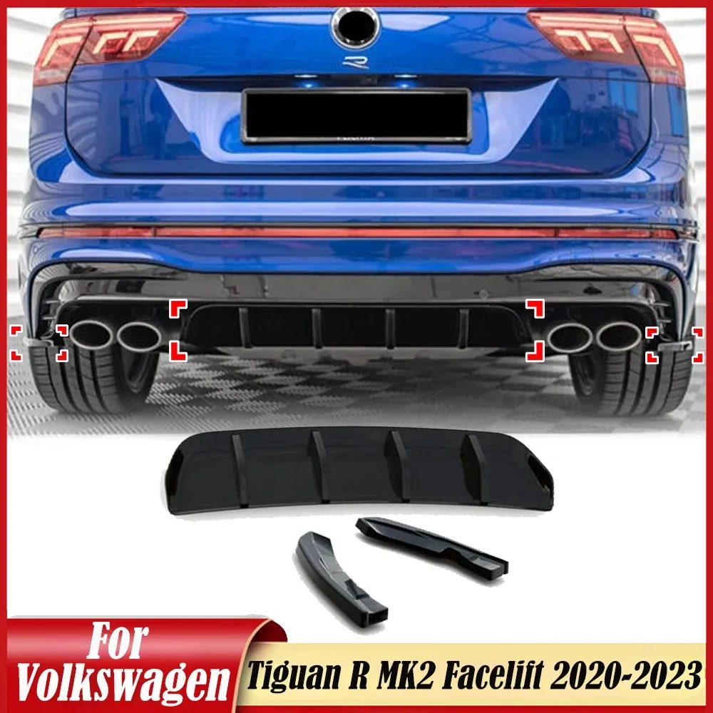 Car Rear Bumper Lip Spoiler Side Splitter For Volkswagen Tiguan R MK2 Facelift 2020-2023 Rear Chassis Diffuser Body Kits Tuning