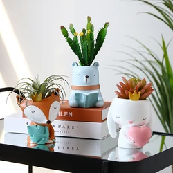 Cute Cartoon Animal Flowerpot Resin Succulent Plant Vase Fox Elephant Deer Bear Rabbit Planter Pot Home Decor Craft Bonsai Pot