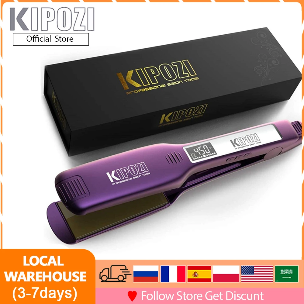 KipocoZI KP-139 alisador de cabelo profissional, temporizador inteligente de calor rápido, ferro plano com display LCD, ondulação e alisamento de