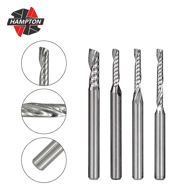 10PCS Router Bit 1/8 inch Shank Single Flute End Mill Carbide Milling Cutter CNC Engraving Bit for Woodworking