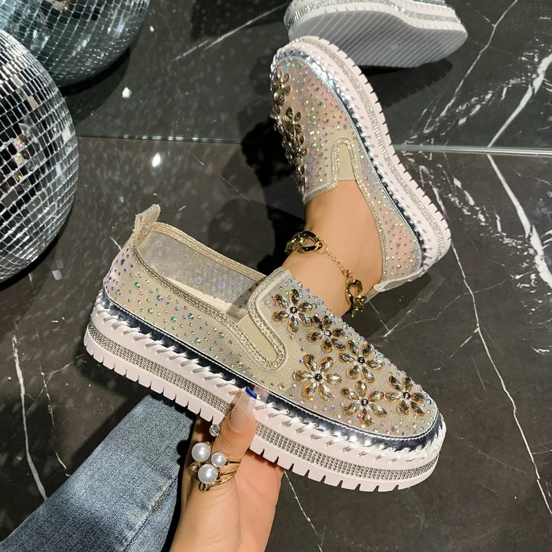 

Тапочки без шнуровки на платформе, женские летние новые сетчатые дышащие не вонючие лоферы, увеличивающие ноги