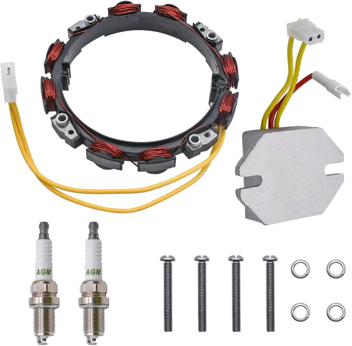 Bobina de estator de 5 alternadores de 2 pines con regulador para motores Briggs & Stratton de 10-16 amperios 592830 reemplaza a OEM 592830, 696458, 691064,