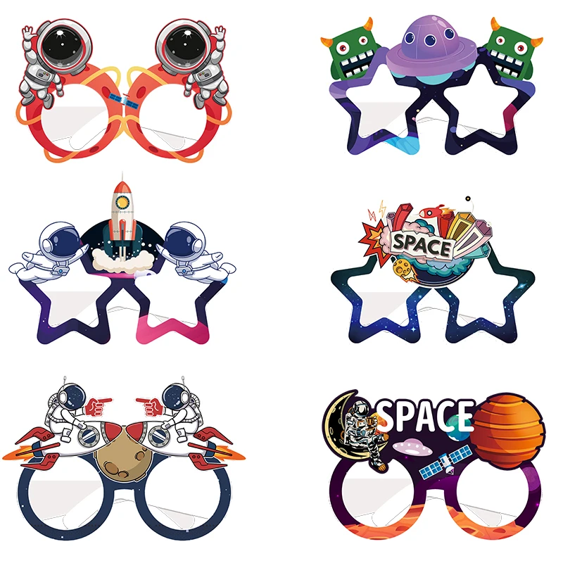 

6/12pcs Outer Space Astronaut Rocket Paper Glasses Eyeglasses Frame Photo Booth Props Party Decor Baby Shower Birthday Supplies