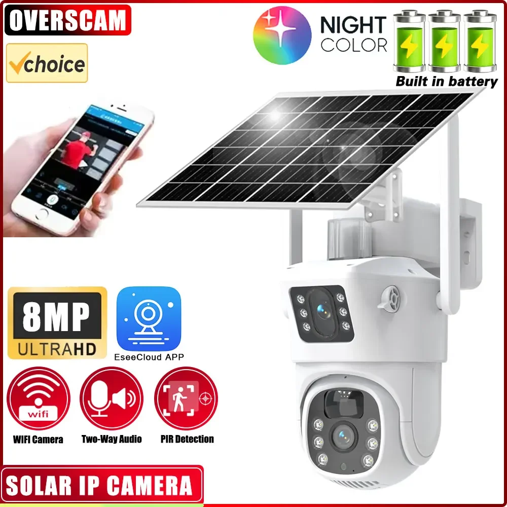 

8MP Wifi Solar Battery Camera Outdoor Wireless WiFi IP Cam Dual Lens Dual Screen Security Protection Surveillance CCTV PTZ Came