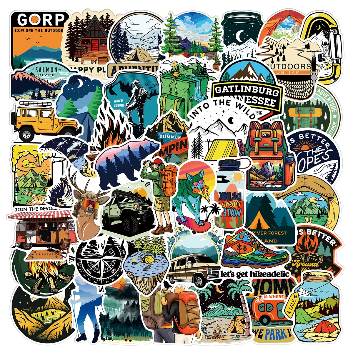 50 Stück Wald-Camping-Wander-Outdoor-Aufkleber Reise-Landschafts-Sticker Koffer-Gepäck-Fahrrad-Auto Wasserdichte Graffiti-Aufkleber